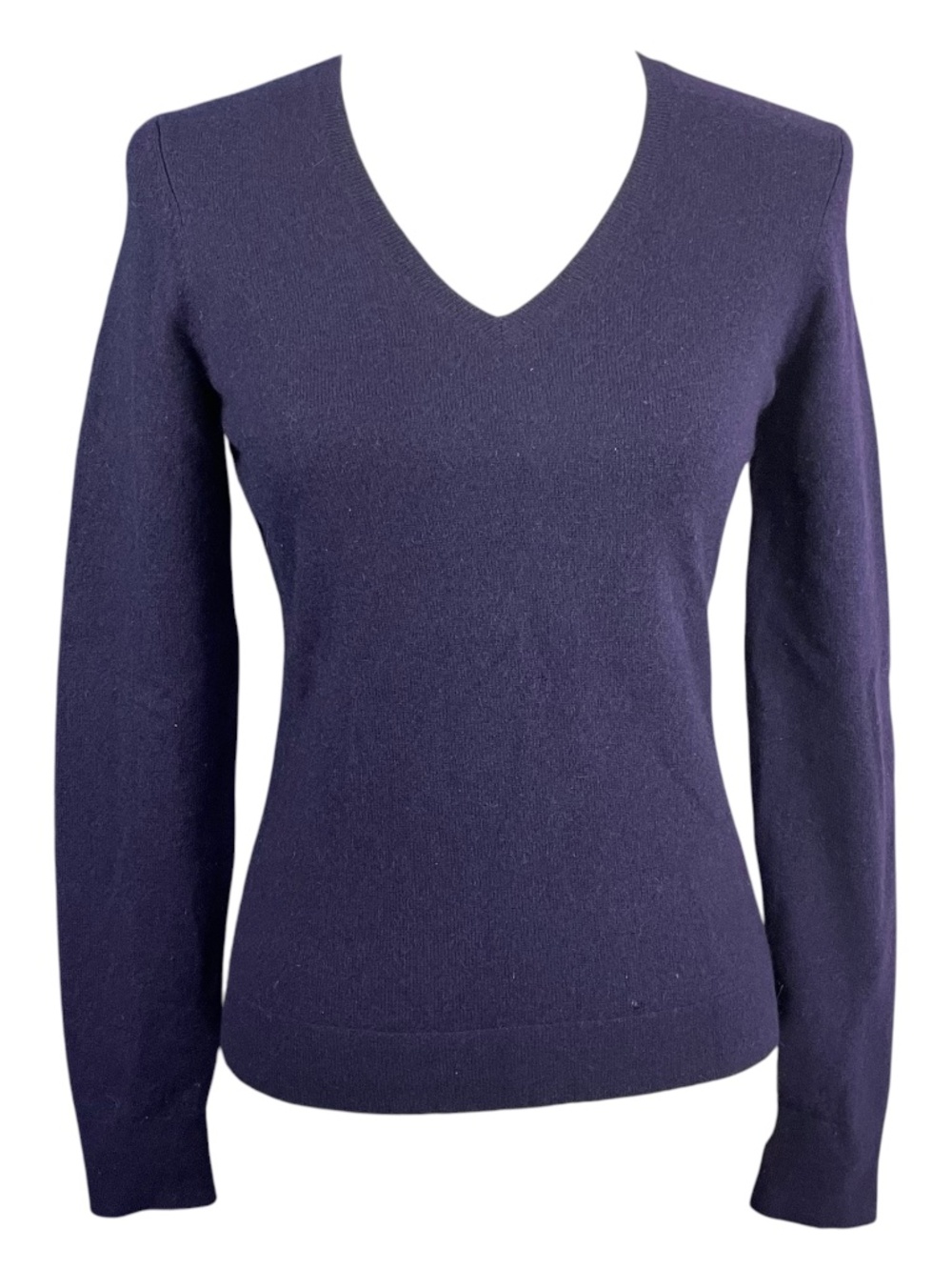 100% Cashmere V-Neck Sweater S Ann Taylor Pullover Royal Purple Long Sleeve Prep